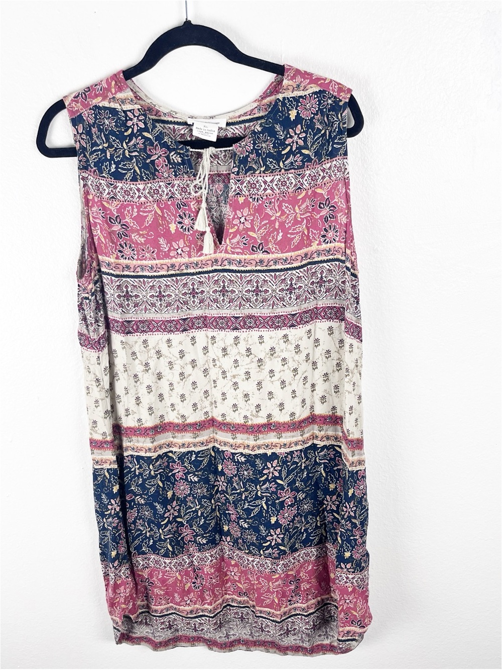 BEACH LUNCH LOUNGUE Floral Multicolor Tie Front Sleeveless Dress XL Boho Casual